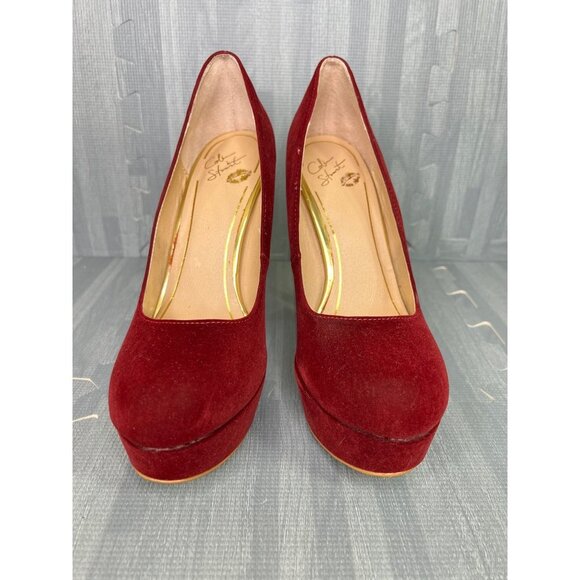 Colin Stuart Platform Pumps Heels Size 9 B Oxblood Red Round Toe - Picture 5 of 13